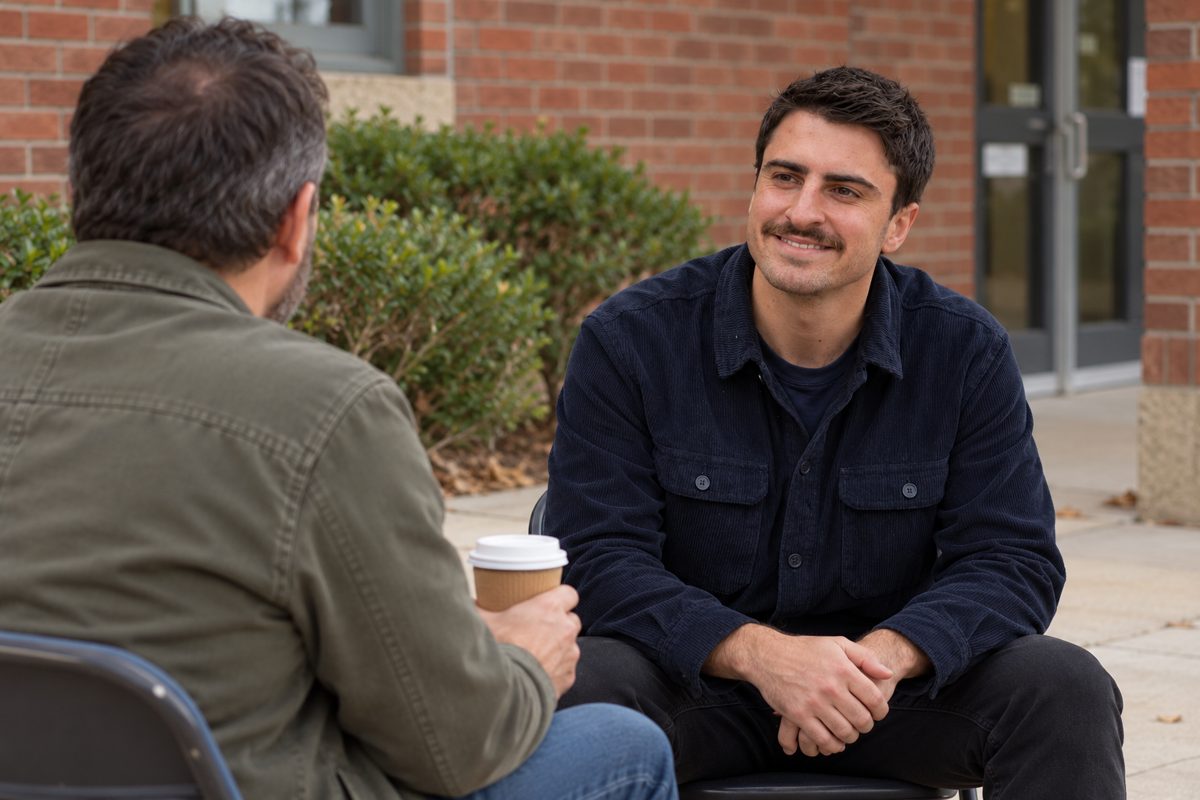 A Mana practitioner chatting over coffee